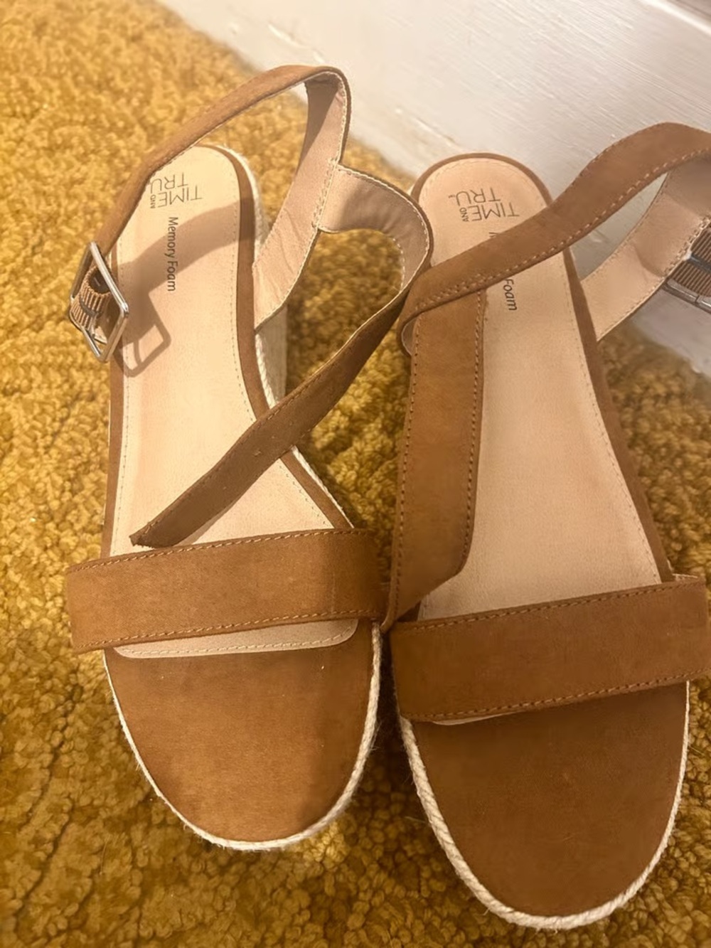 Time and Tru Brown Suede Espadrille Wedge Sandals - Brown